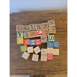 Lot of 30 Wooden Alphabet Building Blocks Children's Letter Number Vintage